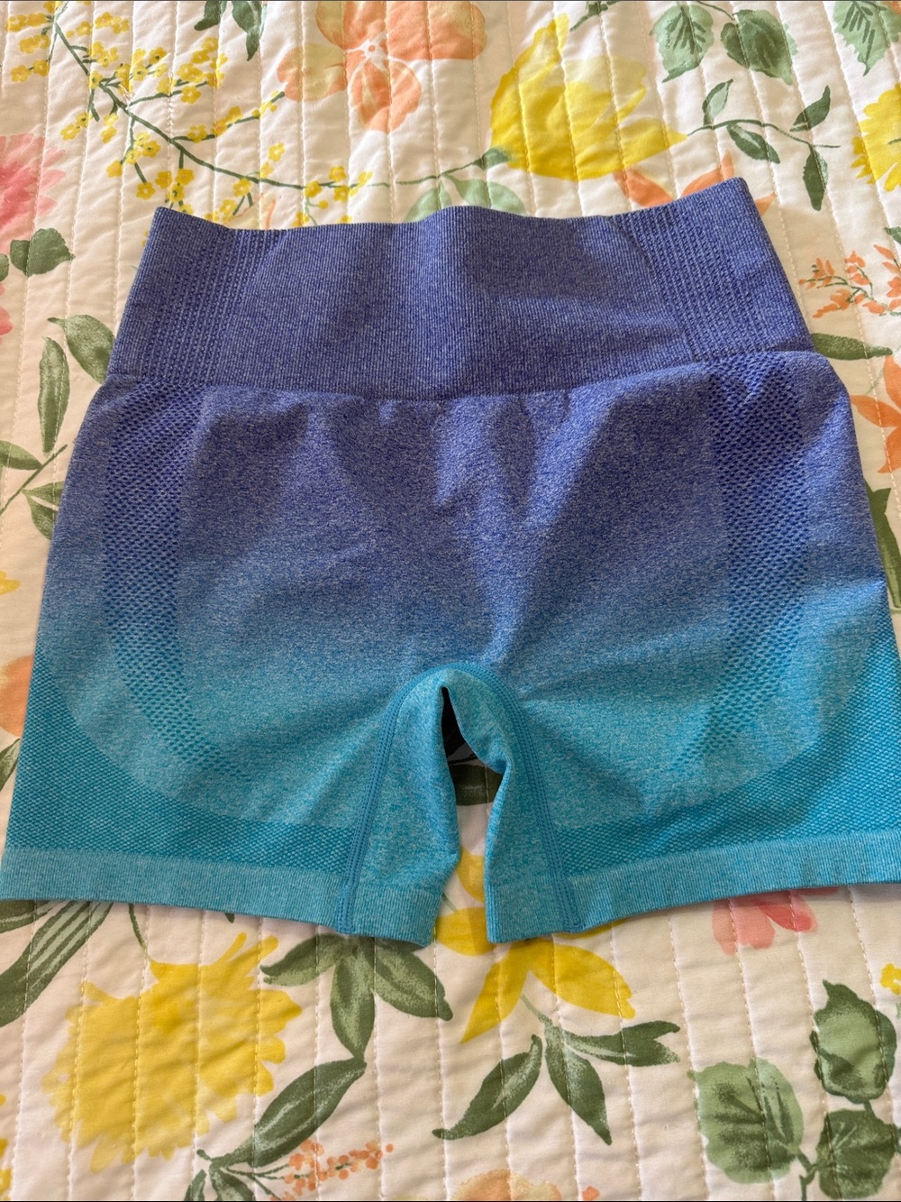 Seamless Ombre Blue High-Waist Women's Shorts